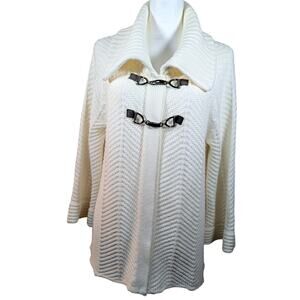 JM Collections Sweater/Jacket Sz M White Bust 41"CB25" Wing collar 3/4bellSleeve